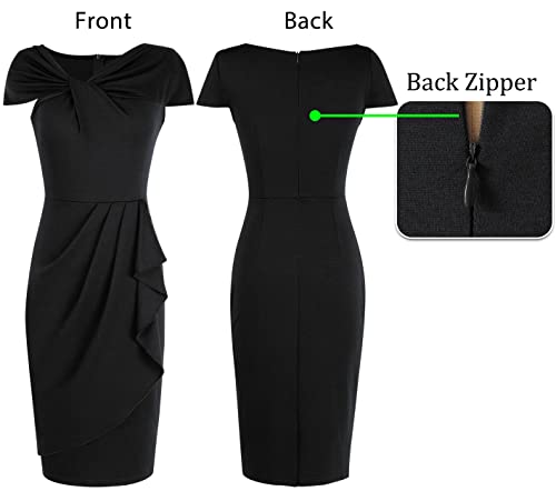 VFSHOW Womens Twist V Neck Vintage Cocktail Party Pleated Waist Ruffle Bodycon Pencil Sheath Dress4