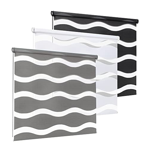 Rikmani Doppelrollo Fensterrollo Welle Klemmfixierung Duo-Rollo Zebrarollo Seitenzugrollo ohne Bohren,