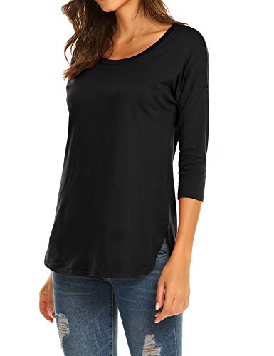 Sherosa Women's Casual 3/4 Sleeve Loose Tunic Tops Scoop Neck T-Shirt