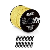 キャンプグリーブ 反射材入りパラコード 3mm/4mm/5mm ガイロープ 30m/50m巻 耐荷重240kg/350kg/420kg 自在金具12個付 継ぎ目なしノーカット テントロープ キャンプ (50, イエロー/4mm)