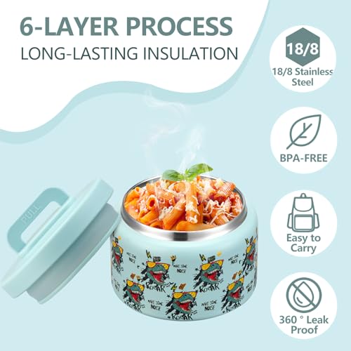 Image of PIQUEBAR 8oz Kids Thermo for Hot Food,Small Lunch Thermo Food Container Stainless Steel,Easy Open Wide Mouth Thermo for Hot Cold Food for Preschool Travel (Blue Dinosaur)