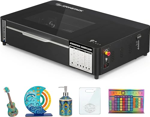 AtomStack Hurricane CO₂ Laser Engraver Machine 55W (55,000mW) - Large 19.6” x 11.8” Workspace - Cutting and Engraving Wood, Leather, Clear Acrylic & Glass - Autofocus, AI Batch Mode, 5MP Camera