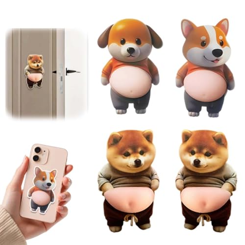 ZENQARI 4 Stück Türstopper Sticker aus Gummi & PVC – Braune Shiba Inu Hundekopf Aufkleber als lustiger Türanschlag und Handy-Sticker für Zuhause, je 11 x 7 cm