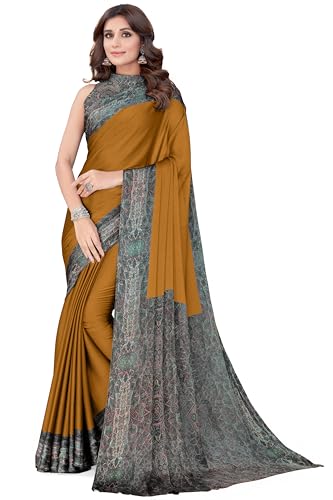 Image of MIRCHI FASHION Women Saree Abstract Print Chiffon | Breathable Lightweight Casual Sari for Regular Use and Office with Unstitched Blouse (Available in 25 Colors)