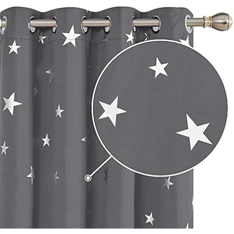 Deconovo Grey Thermal Blackout Curtains with Stars Cover