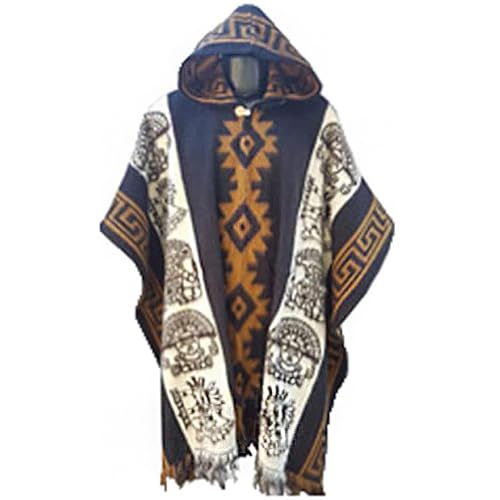 Del Mex Mexican Knit Poncho Sarape Western Vintage Hippie Shawl With Hood Blanket Sleeveless Cloak Outfit