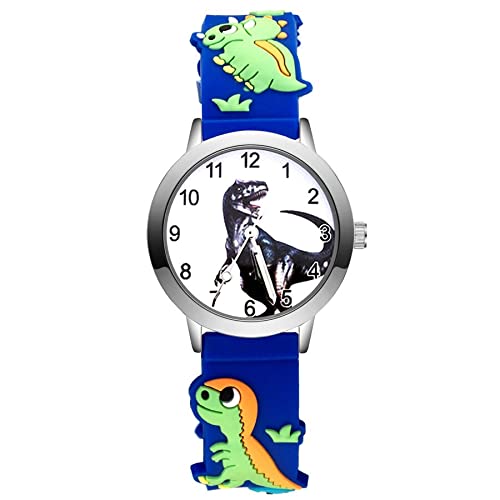 Reloj de niña Dibujos Animados de Moda Estilo de Dinosaurio Lindo Relojes Estudiantes Niñas Niños Cuarzo Reloj de Pulsera de Silicona 3D Relojes para niñas (Color : Sky Blue)