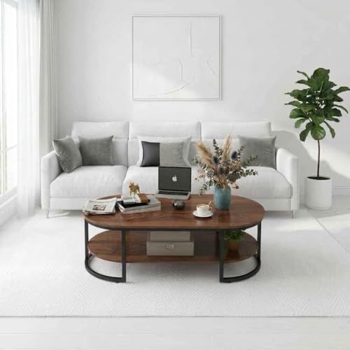 Image of NEST NATURE HAVEN Coffee Table for Office, Dining, Tea Room, Center Table for Living Room, Contemporary Simple Cocktail Table with Brown Desktop and Black Metal Frame
