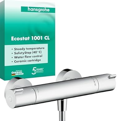 Foto di hansgrohe Ecostat - Miscelatore termostatico per doccia esterno, Rubinetto termostatico con blocco di sicurezza (SafetyStop) a 40° C, Termostato per doccia, 1 utenza, cromo, 13211000