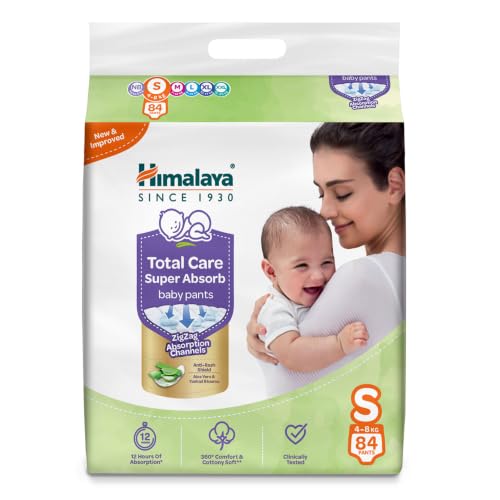 Image of Himalaya Total Care Super Absorb Baby Pants Diaper | Size S (Small) 84 Count | Pack of 1 | 4-8 kg | Breathable & Rapid Zig Zag Absorption | Keeps Skin Calm & Rash Free