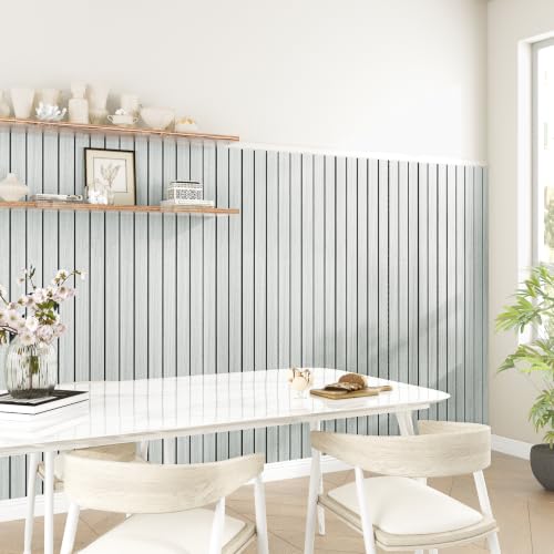 Paneles de pared de listones de madera autoadhesivos blancos y grises 3D 5