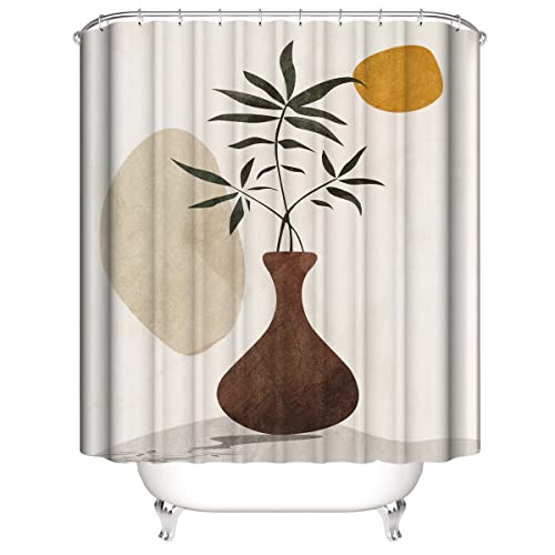 Dds-Dudes Boho Shower Curtain Abstract Bohemian Bathroom Sets With Shower Curtain And Rugs Mid Century Modern Waterproof Washable Fabric Decoration With 12 Hooks 71"X71" (Beige) #TOP2