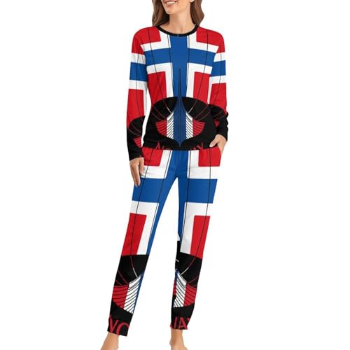 Pyjama femme chaud Bateau Drapeau manches longues pour nuits sereines