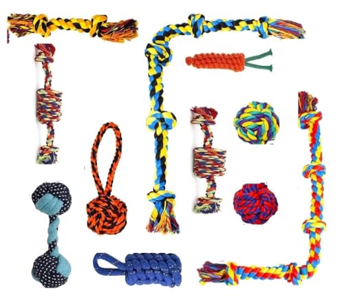 Image of Dog Rope Toys for Large /Medium Aggressive Chewers Tough Rope Chew Toy with Easy Hold Handle, Indestructible Natural Cotton Tug Rope (Dog Chew Rope Toys- Set of 11)