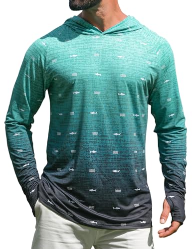 iCKER Men's UPF 50+ Sun Protection Hoodie Shirt Rash Guard Long Sleeve Shirt UV Fishing Outdoor Hiking Swimming Running