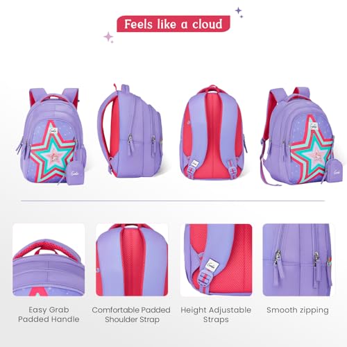 Image of Genie School Backpack for Girls |15 In-20 Ltr with Three Compartments,Side Pockets and Light Weight with Padded Shoulders |Best for Books,Stationery, Lunch Box & Essentials