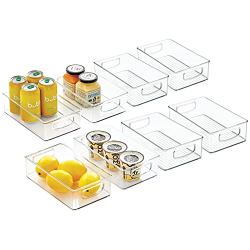 mDesign Plastic Kitchen Pantry Cabinet, Refrigerator or Freezer Food Storage Bins with Handles - Organizer for Fruit, Yogurt, Snacks, Pasta - Food Safe, BPA Free, 6" Wide, 8 Pack - Clear