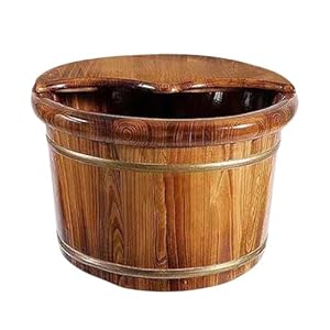 Foot Massage Bucket, Solid Wood Foot Bath Bucket, Natural, Thick Foot Bath, 26cm High Wooden Bathtub, Covered Household Foot Wash Basin, Detoxification Massage, Foot Wash Basin,#1