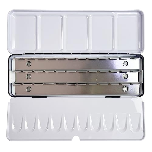 FCLUB Paleta vazia de latas de aquarela – estojo de tinta de paleta de aquarela média para segurar 36 meias formas ou 21 panelas inteiras
