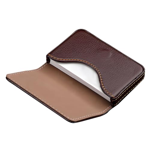 Image of Business Card Holder PU Leather with Magnetic Closure, Slim Pocket Name Card Case for Men & Women, Professional Card Wallet for Office & Travel (Brown)