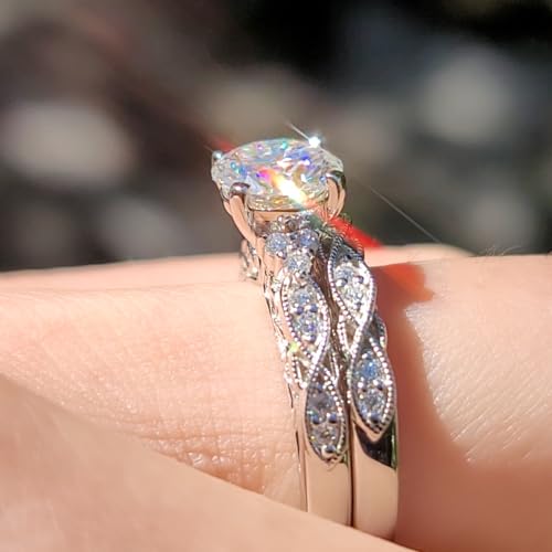 DovEggs Moissanite Wedding Ring Sets for Women 1.5ct Center 7.5mm F-G-H Color Round Cut Moissanite Lab Grown Vintage Antique Engagement Ring 14K Gold QUALITY Sterling Silver3