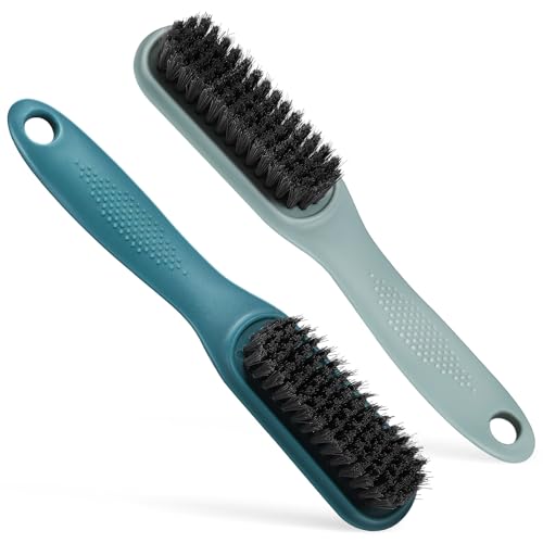 HEALEEP Cepillo para Limpiar Zapatos de Plástico Mango Largo, 2 Piezas (Azul y Oscuro), Cerdas Densas y Flexibles, Adecuado para Botas, Ropa y Limpieza Diaria en Hogar