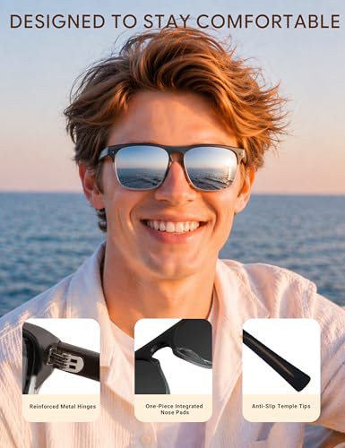 Image of BIRCEN Mens Acetate Polarized Sunglasses: Retro Square Sun Glasses UV400 Protection Anti-Glare Shades for Driving Travel