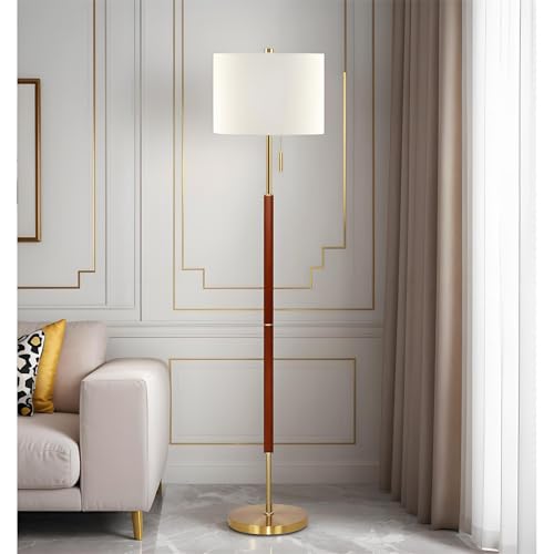 EMORLO 62" Walnut Gold Floor Lamp for Living Room, 1200LM