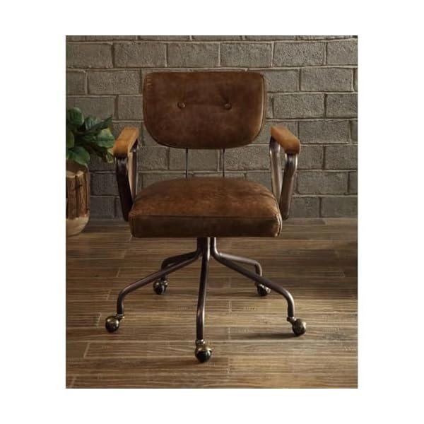 Acme hallie leather swivel office chair in vintage brown  urban country home decor