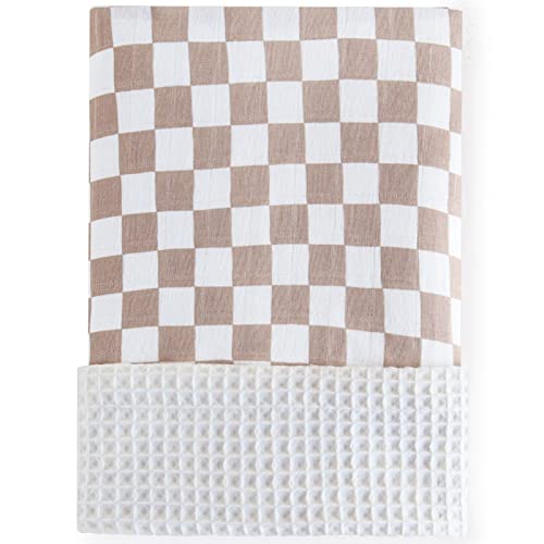 Image of LifeTree Waffle Baby Blankets Neutral, Muslin Checkered Swaddle Blankets for Boys Girls, 2 Layers Crib Stroller Blanket Receiving Blankets with Muslin Front and Waffle Backing Infant Newborn