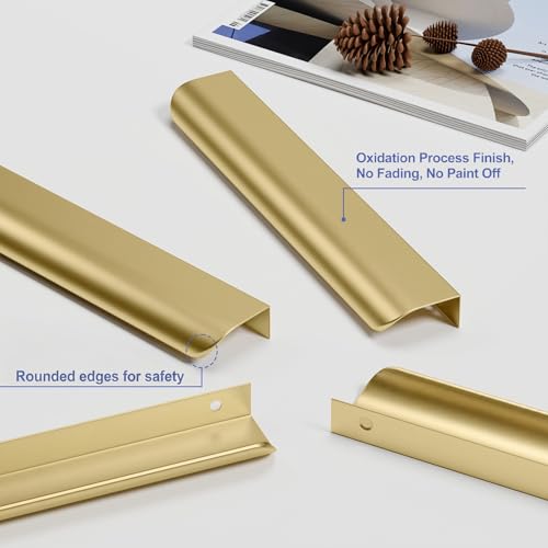 Image of Goldenwarm Matte Gold Cabinet Handles 5 Inch 100 Pack, Finger Pulls for Cabinets, Black Edge Pull for Dresser Drawers, Aluminum Alloy, Modern Kitchen Hardware for Dresser Bathroom Closet and Cupboard