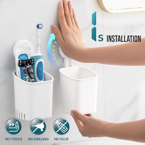Image of TAILI Suction Toothbrush Holder 2 Pack, Tumblers Replacement Shower Toothbrush Holder for Wall, Powerful Toothpaste Toothbrush Suction Cup, Self-draining Shower Razor Holder, Kitchen Tableware Holder