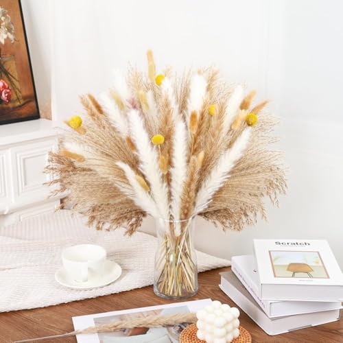 Ramo minimalista de pasto pampas seco, natural y blanco miniatura 1