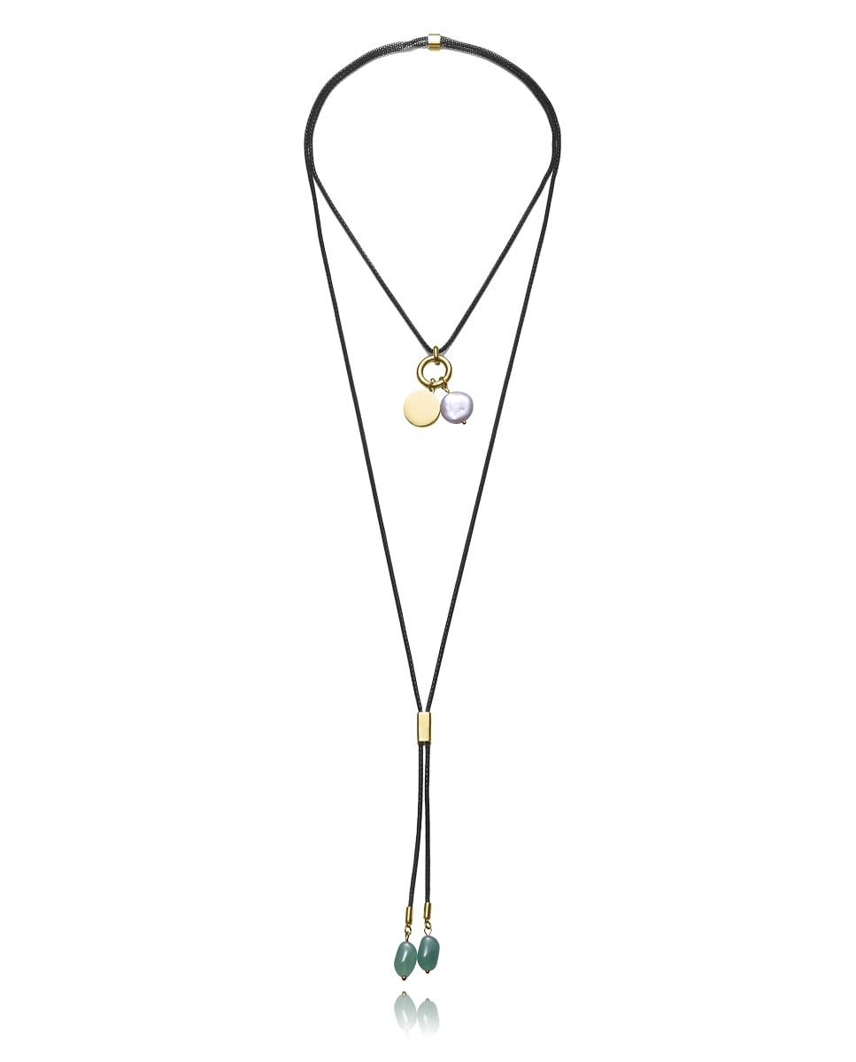 Viceroy Collana Fashion Donna 14344C01010 - Acciaio IP nero e oro con pietra naturale agata verde | Collana lunga 125 cm elegante e sofisticata