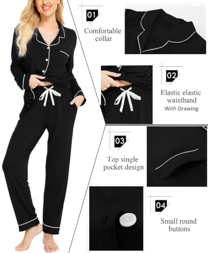 Image of SWOMOG Womens Pajamas Set Long Sleeve Sleepwear Button Down Nightwear Soft Cotton Pj Lounge Sets