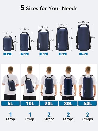 Image of HEETA Waterproof Dry Bag for Women Men, 5L /10L /20L /30L /40L Roll Top Lightweight Dry Storage Bag Backpack with Emergency Whistle for Travel, Kayaking, Boating, Camping, Beach, Cruise Ship Essentials