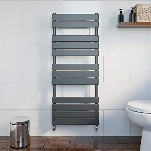 DuraTherm Modern Flat Panel Heated Towel Rail Radiator Anthracite 1200x500mm - Angled Valves