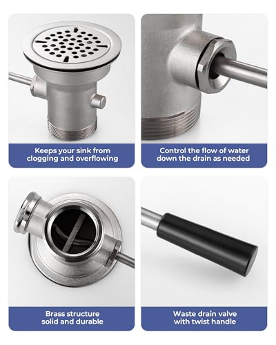 Image of 3-1 /2 Inch Commercial Sink Drain with Lever Handle Waste Drain Valve