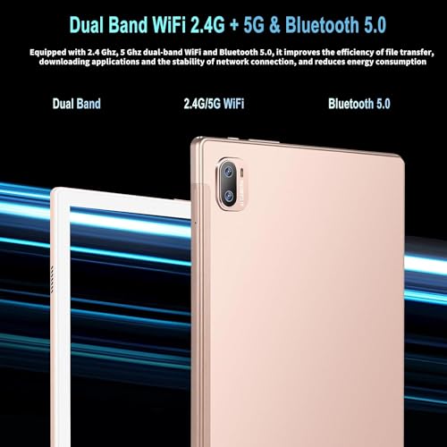 Image of JUSYEA Tablet Android Tablets 10 inch, 128GB ROM Octa-Core (2TB TF) | WiFi 5G | FHD | BT5.0 | GPS | 8000mAh | 8+5MP | Metal Body, Tablet with Keyboard, Mouse-Gold