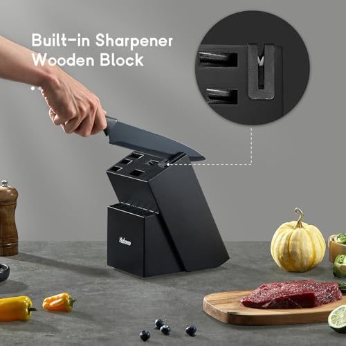 Yabano Juego de Cuchillos de Cocina, Juego de Bloque de Cuchillos de Cocina de Acero Inoxidable de 14 Piezas con Afilador Incorporado, Negro - imagen 4