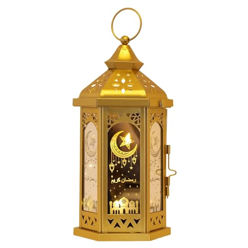 DECORKEY Ramadan Decorations for Home, 12.8‘’H Large Hexagon Decorative Candle Lantern for Tabletop Mantel Decor, Vintage Metal Lantern Candle Holders for Indoor Outdoor Decor, EID Mubarak Gift by DECORKEY - Image 9