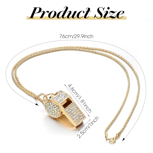 1 Stück Gold Trillerpfeife mit Strass, Glitzernde Sportpfeife, Schiedsrichter Pfeife, Metall Whistle mit Umhängeband, Lauter Klarer Klang, Geschenk für Trainer, Schulsport, Fußball Schiedsrichter