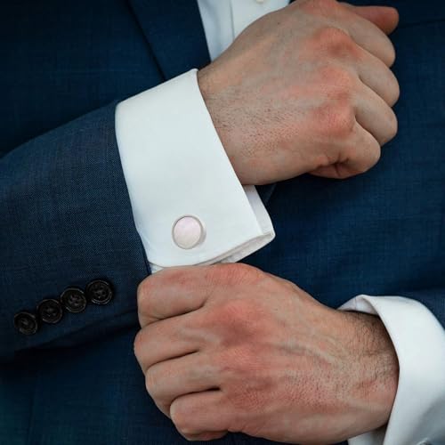 Mancuernillas redondas de nácar para hombre en caja miniatura 3