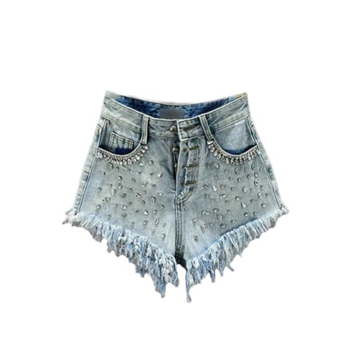 Diamond-Encrusted Denim Shorts for Women Summer High-Waisted Loose