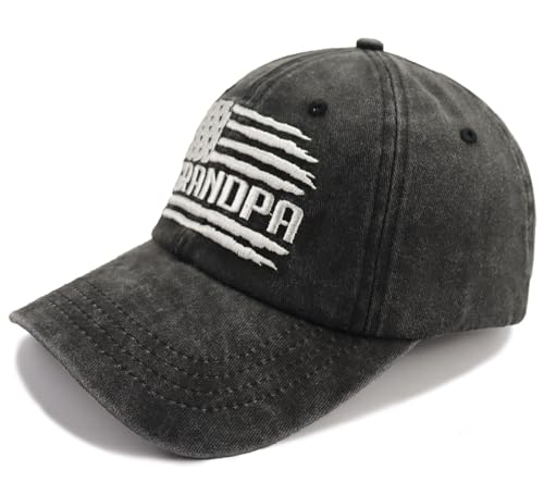 Image of Grandpa American Flag Hats for Men, Best Dad Birthday Gifts for Grandfather, Adjustable Embroidered Cotton Baseball Cap