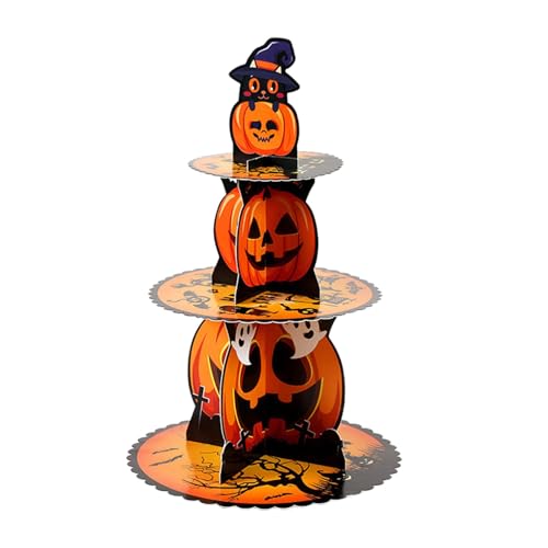 Chaies Soporte para cupcakes de Halloween, soporte para cupcakes de Halloween, soporte de cartón de 3 niveles, caja de embalaje misteriosa e interesante para dulces, galletas, pasteles y otros postres