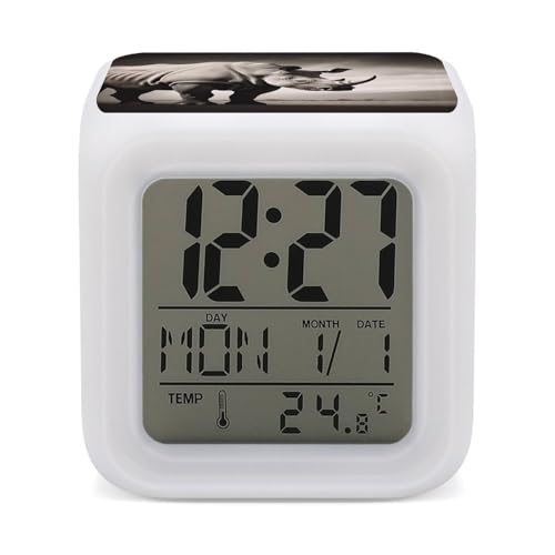 FekiLoot South Africa Animal Alarm Clocks Fashion 7 Color Changing Alarm Clock with LED Screen&Temperature Display Clock Cube Wake Up Digital Clocks for Office Bedroom Severe Sleeper