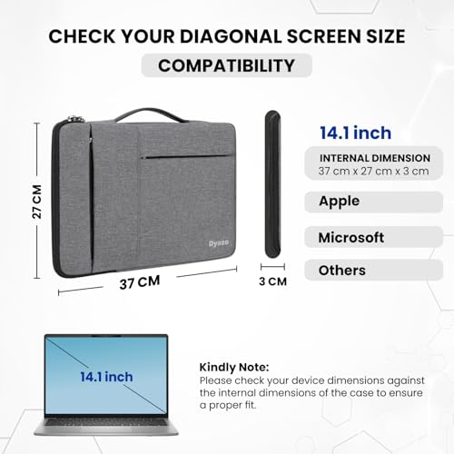 Image of Dyazo 14-14.1 Inch Laptop Sleeve /Cover with Handle & Two Front Accessories Pockets | Compatible for MacBook, Dell, Lenovo, Asus, Acer, HP, Samsung, Surface Pro & All Other Notebooks (Grey)