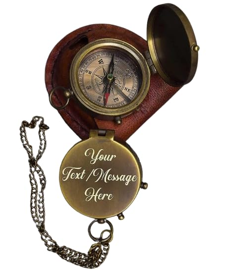Vintage Solid Brass Pocket Compass: Personalized Nautical Antique with Engraved Cover - Premium Gift by Sun Instrument-image-45