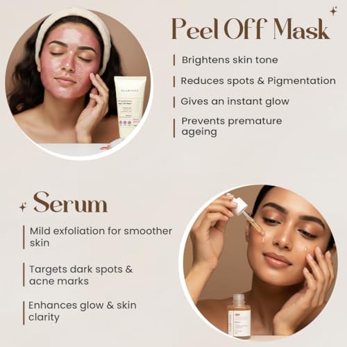 Image of Glamveda Glutathione Skin Brightening | Face Wash, Peel-Off Mask, Serum, Cream, Sunscreen, Under Eye Cream & Soap| 7 Step Skincare Combo for Glowing, Even-Toned Skin